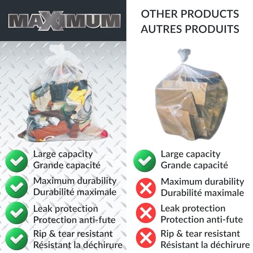 Maximum Heavy Duty Garbage Bags, 42-Gallon, 3 Mil, Clear Garbage Bags Extra Large, Tear Resistant, Industrial Strength, 32 Counts - color: Clear
