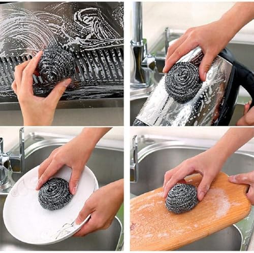 Stainless Steel Scrubbers 3Pack, Heavy Duty Scouring Pads for Dishes, Non-Scratch Kitchen Scrubber for Pots and Pans, Rustproof Steel Wool Pads for Cleaning Cookware, Oven, and Bathroom