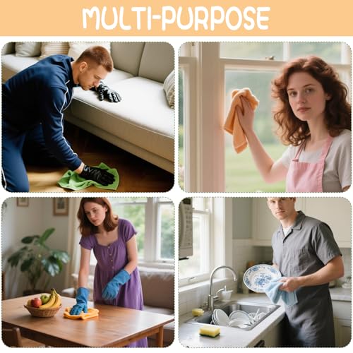 6 Pack Extra Large Microfiber Cleaning Cloths 20"x30", Lint-Free Reusable Towels for Home, Glass, Windows, Office, Kitchen, Bathroom – Mixed Color - color: Blue Green Orange