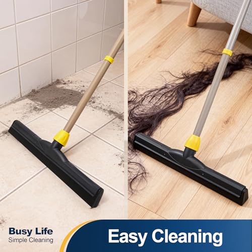 Yocada Floor Squeegee Scrubber Adjustable Telescopic Pole Heavy Duty Household Broom EVA Foam Blade for Garage Courtyard Shower Bathroom Floor Marble Glass Tile Water Foam Cleaning - size: 1 Count (Pack of 1)