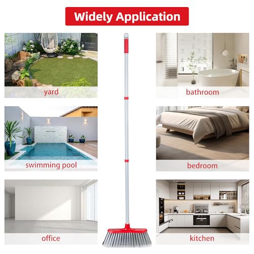 SDSM Indoor Outdoor Broom, Unique Double-Sided Bristles Long Handle Heavy Duty Broom Perfect for Home and Courtyard Garage Lobby Mall Market Floor Home Kitchen Room Office Pet Hair Rubbish 51 Inch