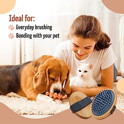 The Buddy System Rubber Pet Close Brush, Soft Touch Oval Palm Brush - Bamboo Massage Handheld with Rubber Bristles and Elastic Band for Dogs and Cats - Gray - color: Rubber Bristle - Gray