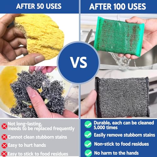 Kitchen Sponges for Dishes - Steel Wool Scrubber Sponges for Kitchen Heavy Duty Non-Scratch Scrubbing Cleaner (6 Pack) - color: Black