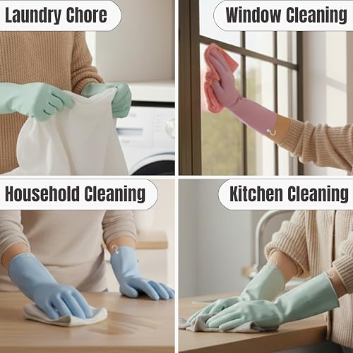 IMARU 3 Pairs Dishwashing Gloves with Hanging Hooks - Reusable Rubber Cleaning Gloves for Household & Kitchen & Gardening, Non-Slip & Waterproof & Durable (Medium) - size: Medium