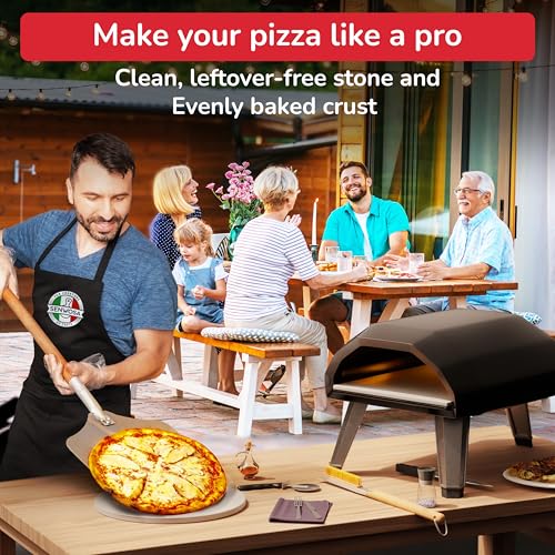 Senwosa 22” Pizza Oven Brush with Stone Scraper - Heat Resistant Stainless Steel Bristles, Long Handle - Compatible with Ooni, Gozney & Similar Ovens - size: 22 inch