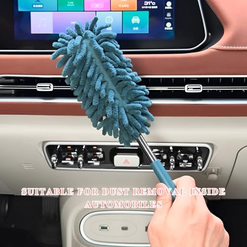 2PCS Car Interior Duster with Extension Pole, 11.8" to 30.5" Retractable Dusters Auto Dash Cleaning Tool, Soft Chenille Hand Washable Dusters for Car Window Furniture Office (Navy Blue) - color: Navy Blue