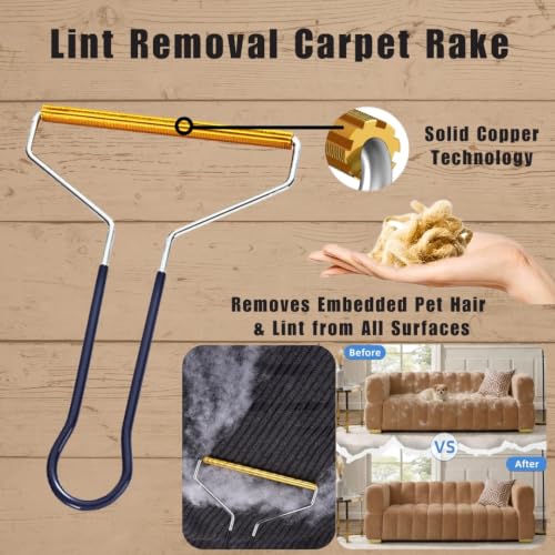 Pet Hair Remover Kit - Premium Pet Hair Removal Glove (2pk) - Self Cleaning Slicker Brush - Travel Lint Roller - Copper Carpet Rake for a Clean Home & Happy Pets!