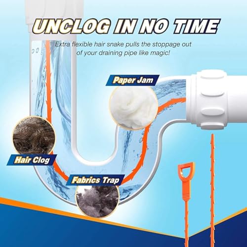 5PCS Drain Snake Clog Remover, Flexible Hair Drain Removal Tool for Sink, Shower, Tub Toilet Clogged Drains Relief Cleaning Tool, Drain Cleaner with Grip Handle (20 Inch