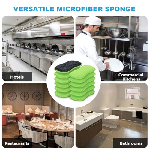 HOMEXCEL 12 Pack Multi-Purpose Scrub Sponges Kitchen Dish Sponge Non-Scratch Microfiber Sponge for Efficiently Cleaning Dishes Pots Pans, Green - color: Green