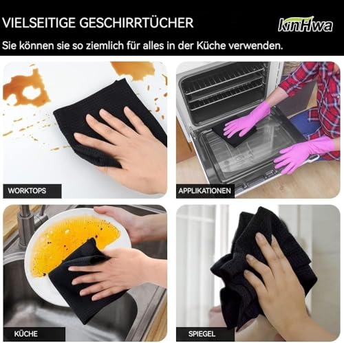 KinHwa Microfiber 6 Pack Dish Cloths Thick Waffle Weave Kitchen Dish Drying Towel Rags Super Absorbent Kitchen Tea Towels Sets 12inch x 12inch Black - color: Black, size: 12in x 12in 6 Pack