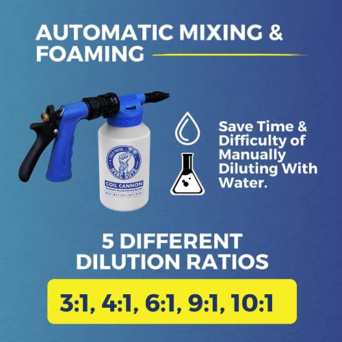 HVAC Guys Coil Cannon | AC Coil Cleaner Automatic Foaming Mixing Sprayer | Compatible with All Cleaners & Chemicals | 5 Dilution Ratios - style: Coil Cannon