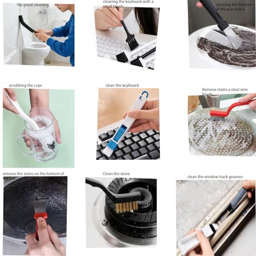 17Pcs Crevice Cleaning Brush Tool Multifunctional Hard Bristle Gap Cleaning Supplies for Bathroom Grout Sink Bathtub Shower Corner Kitchen Toilet Window Track Brushes Small Spaces