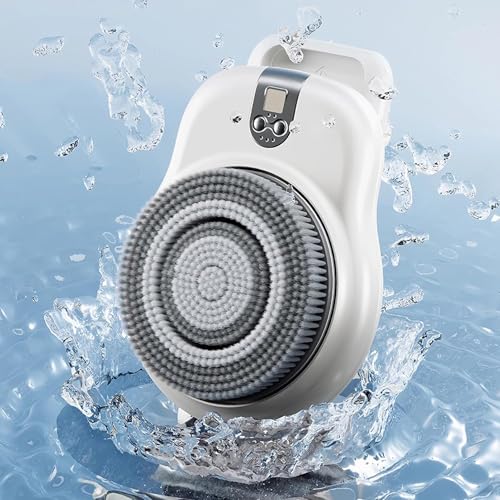 Wall Mounted Electric Back Scrubber, Electric Back Exfoliating Bath Wash Pad with 18CM Large Brush Head, 360° Automatic Rota-Tion, 2-Speed Adjustment, for Shower & Deep Cleansing