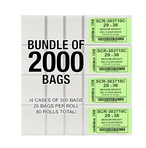 Aluf Plastics 20-30 Gallon Trash Bags Source Reduction Series Value High Density 10 Micron Gauge (equiv) - Intended for Home, Office, Bathroom, Paper, Styrofoam (Pack of 2000) - color: Clear, style: 20-30 Gal, 10 Micron Equiv, 2,000 Count