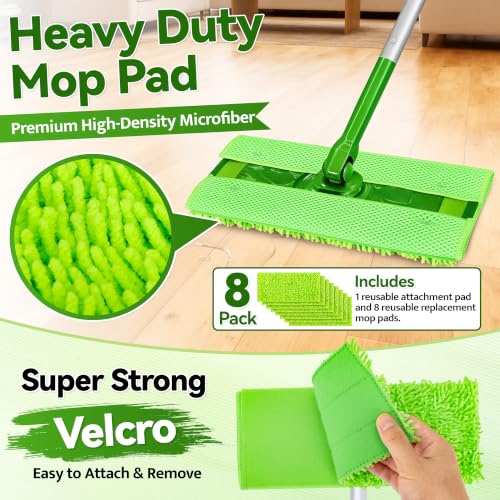 FIXSMITH Reusable Mop Pads Compatible with Swiffer Sweeper and All 10-12 inch Flat mops, 8 Pack Washable Wet Dry Mop Refills, Microfiber Mop Replacement Heads for Floor Cleaning