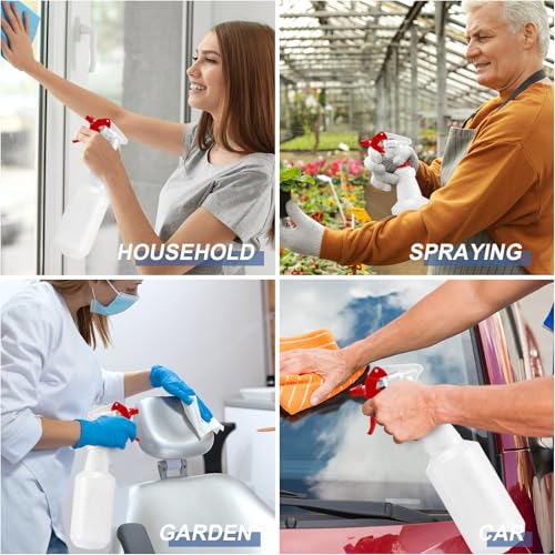 Zubebe 24 Pack 32 oz Plastic Spray Bottle Bulk Empty Leakproof Heavy Duty Spray Bottles for Cleaning Supplies Mist Bottles with Label and Adjustable Nozzle for Plant(Red, White,Clear Scale) - color: Red, White, style: Clear Scale