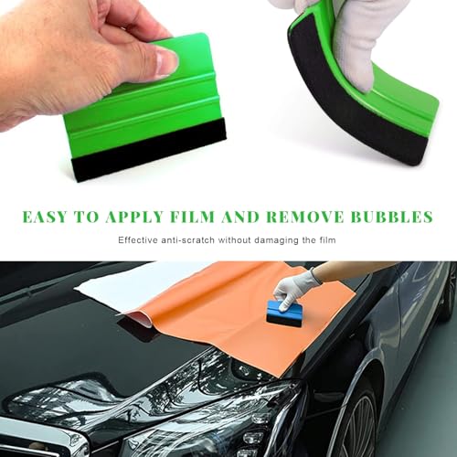 Yourkar 2 PCS Window Tint Kit Tools, Professional Vinyl Wrap Kit with Plastic Squeegee & Felt Squeegee, Universal Privacy Film Installation Tint Tools for Vehicle Glass Home (Green) - color: Green