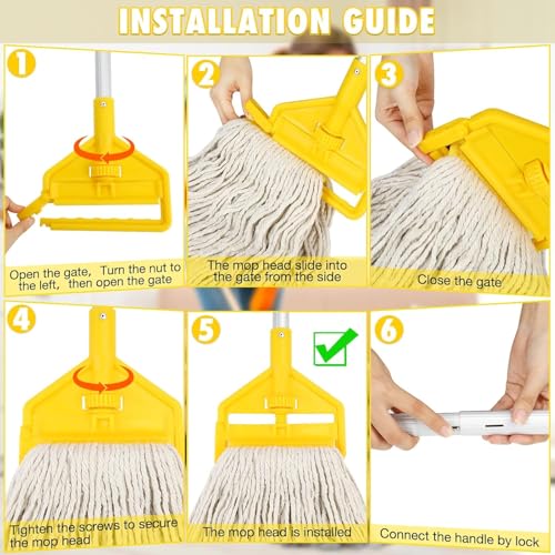 Commercial Mop Handle Heavy Duty,60" Industrial Mop Stick,Wet Mops Head Replacement Holder for Professional/Industrial Floor Cleaning, Yellow,VOUBIEN - size: 1 Pack Mop Handle