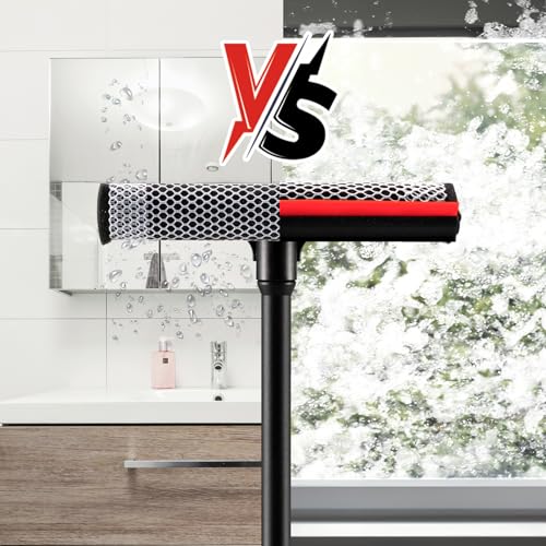 Professional 8.1" 2 in 1 Window Squeegee with 16" Long Handle,Car Squeegee for Gas Station,Home,Car,Glass,Shower,Outdoor High Window Cleaning