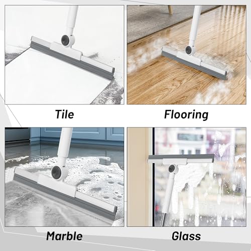 Floor Telescopic Squeegee Broom - Telescoping Shower Squeegee with Extension Pole, 180° Rotating Silicone Broom Scraper, Extendable Window Cleaner Tool for Glass Doors Tile Wall (31.9”–44.9”)