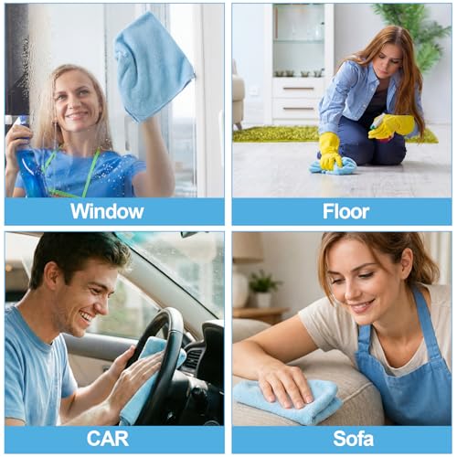 Nuenen Cleaning Cloths for Cars 16 x 16 Inch Ultra Absorbent Towels Drying Microfiber Reusable Cleaning Supplies House Kitchen Window Microfiber Towel(Light Blue,60 Pcs) - color: Light Blue