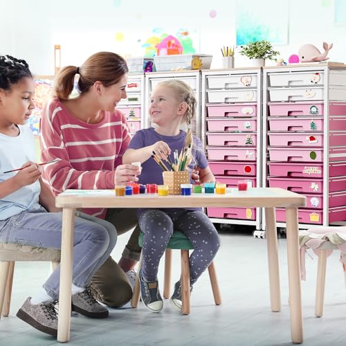 SYKIARIOL Rolling Cart with Drawers,10 Drawer Rolling Cart,Storage Cart,Utility Cart,Teacher Cart for Classroom Storage,Craft Cart with Wheels and Wooden Tabletop,Pink - color: Pink