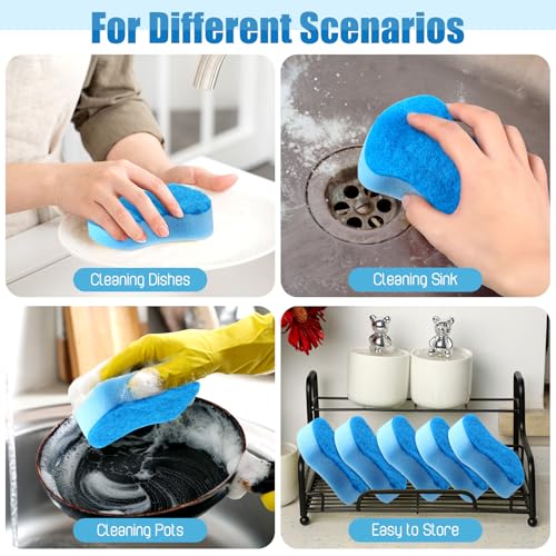 Tanlade 240 Pcs Individually Wrapped Sponges Kitchen Bulk Non Scratch Scouring Sponges for Dishes Household Cleaning Travel Apartments Hotel Car (Blue) - color: Blue