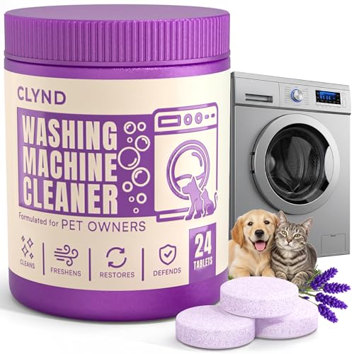 Washing Machine Cleaner Tablets 24 Pack for HE Front Load, Top Load Washing Machine Cleaning Tablets Descaler and Deodorizer, Formulated for Pet Owners, 1 Year Supply Laundry Washer Cleaner