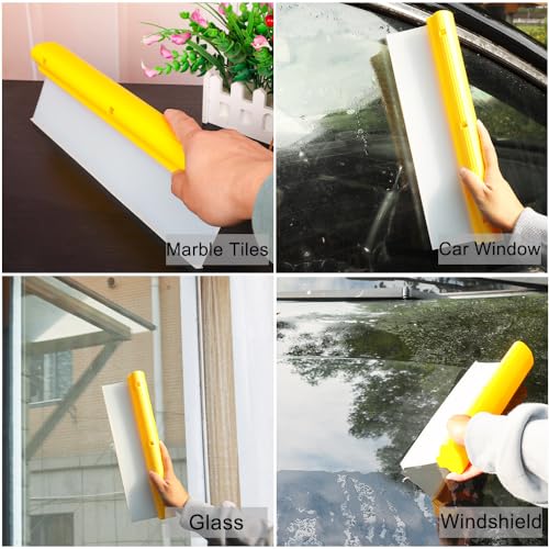 Car Squeegee,12 inch Silicone Automotive Water Wiper for Drying,Flexible Auto T-Bar Water Blade for car, Windshield, Glass, Window, Bathroom(Yellow) - color: Yellow