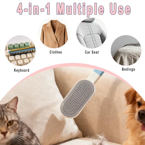 VrythosNex 4-in-1 Pet Hair Remover for Couch, Car, Furniture, Carpet - Portable Dog Cat Fur Hair Removal Tool with Detachable Brush, Lint Brush, Fabric Shaver, Crevice Tool (Pink) - color: Pink