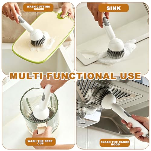 Dish Brush with Soap Dispenser- Kitchen Cleaning Brush, Adjustable Head Scrubber for Pots Pans Sink Cleaning Tool with Handle(Gray) - color: Gray
