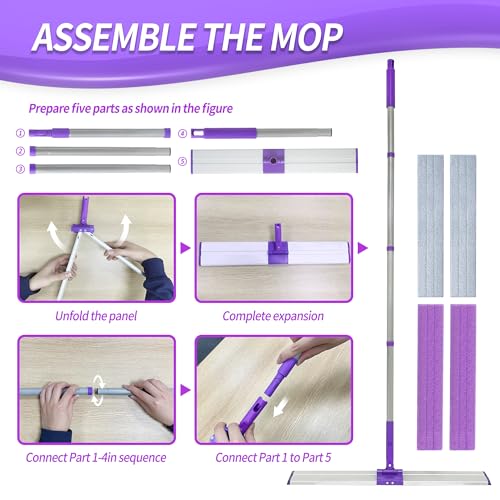IVYROLL 24" Microfiber Mop for Floor Cleaning, Dry and Wet Floor Mop for Hardwood, Laminate, Tile, Vinyl, with 4 Washable Reusable Microfiber Pads