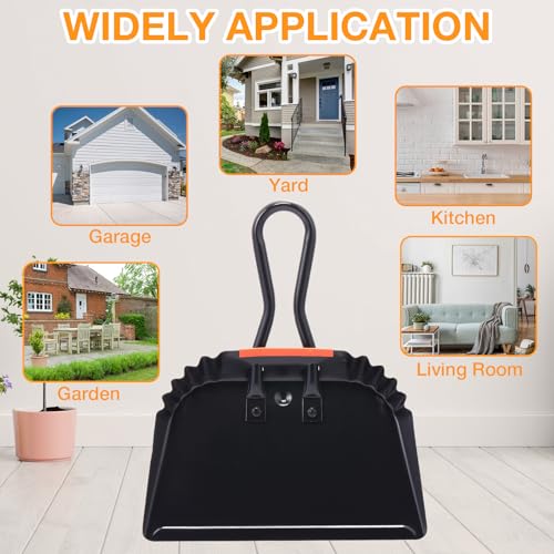 Mumufy 4 Pack Industrial Metal Dustpan 12" Heavy Duty Dust Pan with Handle Handheld Dustpan Wide Scooper Dust Debris Sweeping Tool Precision Edge Ideal for Cleaning Indoor Outdoor Surfaces(Black) - color: Black