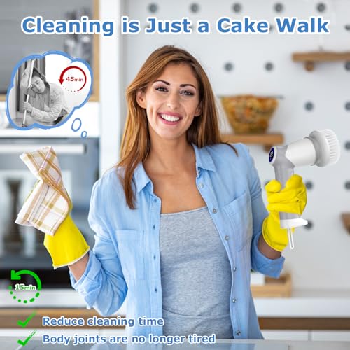 DAESUNG Electric Spin Scrubber, New Electric Bathroom Brush with 7 Replaceable Heads, Power Scrubber with LED Display, Electric Scrubbers for Cleaning Shower, Tile, Grout, Sink - color: A-white