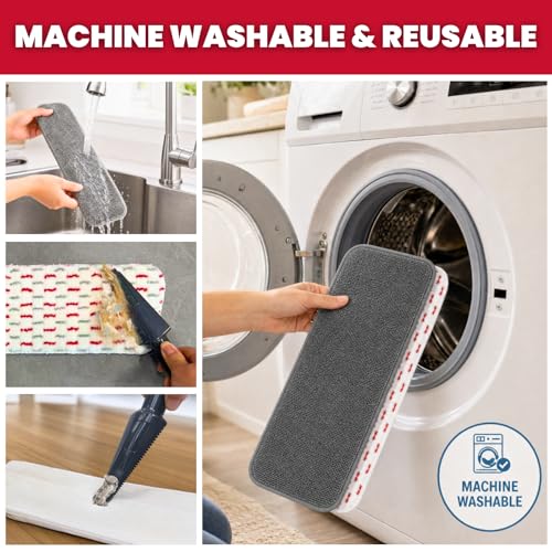 Aluminum Alloy Flat Mop System for Floor Cleaning, 62" Stainless Steel Handle, 4 Reusable Machine Washable Mop Pads for Wet & Dry Mopping on Hardwood, Laminate, Vinyl & Tile Floors