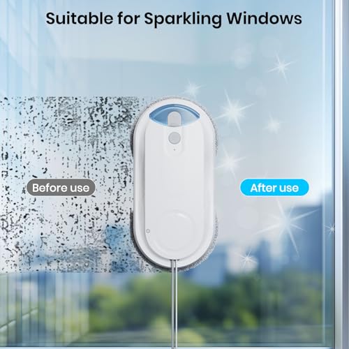 KKI Window Cleaning Robot, Auto Window Cleaner Robot, Dual Spray, Max 3200Pa, AI Path Planning & Edge Detection, Remote Control for High-Rise Windows Outside/Inside,8 Cloths, X3 (White) - color: White, size: X3