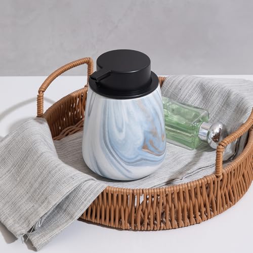 12Oz Ceramic Liquid Soap Dispenser - Modern Lotion Hand Soap Dispenser with Easy-to-Press Black Pump, Reusable and Refillable Dish Soap Dispensers for Bathroom & Kitchen, Marble Blue - color: Marble Blue, style: Liquid Pump