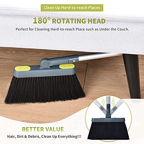 Broom and Dustpan Set for Home with 54" Long Handle, Upright and Lightweight Dust pan and Brush Combo for Kitchen Room Office Lobby Floor Cleaning, Dark Green - color: Green