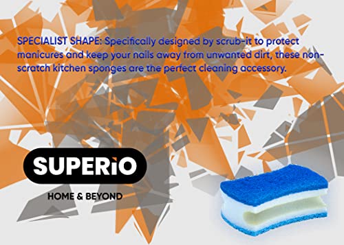 Non-Scratch Scrub Sponge with A Comfortable Grip, Heavy Duty Duel Sided Kitchen Scrubber Sponge Cellulose Scrub Sponge, Scratch Free, with Scouring Pad Set, Pack of 2, Blue-Red/Pink, by Superio - color: Red-blue
