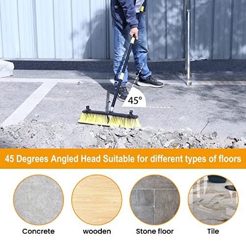 KeFanta 18 Inches Push Broom Outdoor- Heavy Duty Broom with 63" Long Handle for Deck Driveway Garage Yard Patio Warehouse Concrete Floor Cleaning - color: Yellow 18 Inches Heavy Duty