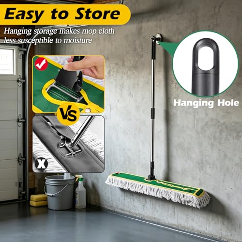 42" Commercial Dust Mop for Floor Cleaning, MASTERTOP Large Flat Mop with Long Handle, Sweeping Broom with 2 Different Mops Pads, Industrial Mop for Hardwood, Tile, Gym, Office, Mall, Warehouse - color: Green(42"*12")