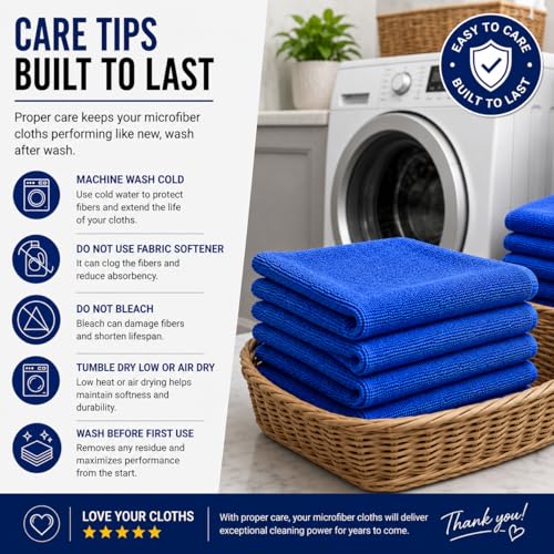 Iron Ridge Microfiber Cleaning Cloths 6-Pack, Blue, 12x12, 300 GSM | Reusable, streak-free performance for glass, kitchens, vehicles, electronics, workspaces, and everyday tasks - color: Blue