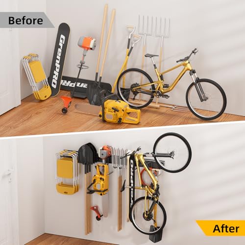 GRENPRO Garage Tool Organizer Wall Mount with 66 inches Rails and 10 Hooks, Heavy Duty Tool Rack, Garage Storage Rack For Yard Tools - size: 66 inch