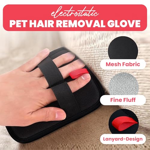 Pet Hair Removal Gloves for Dogs & Cats 2 Pack Reusable & Washable Electrostatic Pet Hair Gloves for Carpets Clothing Sofs Couch Car Seats Effortless Magic Brush Pet Hair Remover Tool