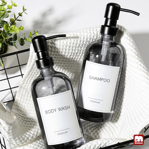 GMISUN Black Soap Dispenser, 2 Pack Hand Soap Dispensers for Bathroom, 17 Fl Oz Dish Soap Dispenser for Kitchen with Stainless Steel Pump, Modern Liquid Soap Bottle Set - color: Clear Black Bottle + Black Pump