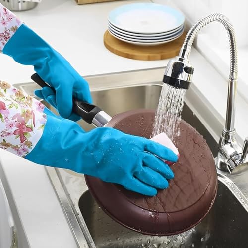 KINGFINGER Rubber Latex-Free Dishwashing Gloves for Household Cleaning, Waterproof, 2-Pair Large with Long Cuff & Flock Lining - size: Large (Pack of 2)