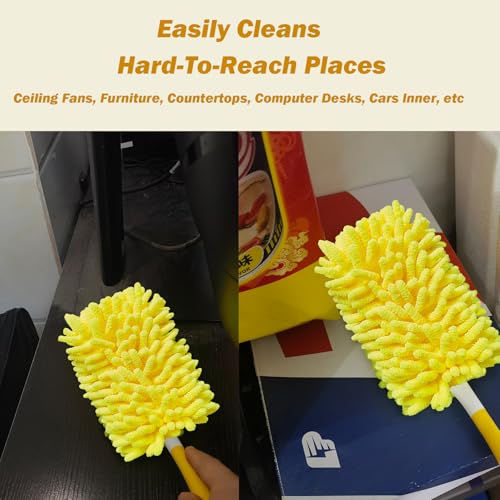 Reusable Duster for Swiffer, 2 Refills + 1 Handle, Yellow | 360 Heavy Duty Duster Refill, Compatible with Swiffer Hand Dusters, For Furniture, Blinds, Ceiling Fans, Walls - size: 2 dusters + 1 Handle Yellow