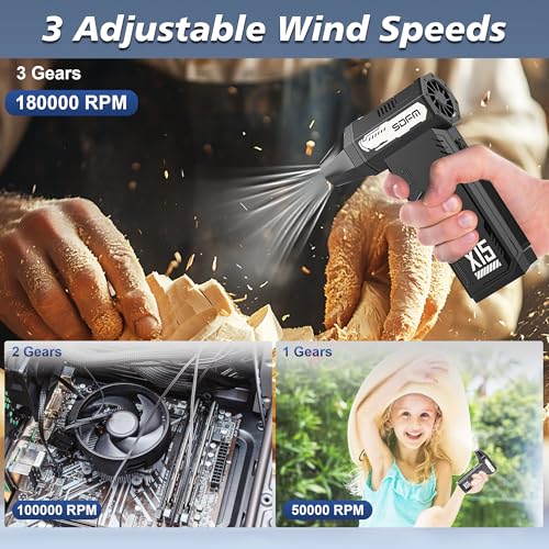 SDFM Compressed Air Duster - 180,000 RPM Electric Air Duster | with Brushless Motor, 3-Gear Adjustable Air Duster - for Keyboard, PC, Car, Air Bed, and Home Cleaning (X15)