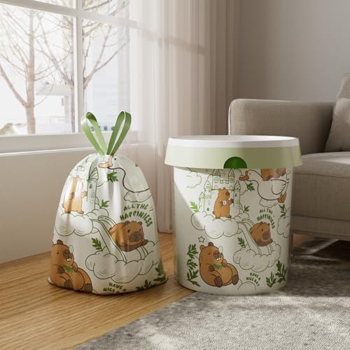 4 Gallon Trash Bags, Small Garbage Bags with Drawstring and Printed Design, Tear-Free, Leakproof & Durable Small Trash Bags for Bathroom, Office, 50 Count - style: 4 Gallon Capybara Trash Bags - 50 Counts