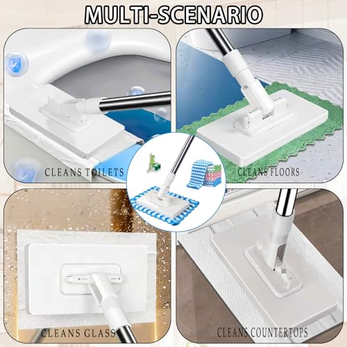 Quick Grip Mini Mop, Zero Touch MiniMop, Disposable Clip Mopstick Reusable Cloths, Retractable Gap Dust Cleaner Flat Mops with Locking Head & Sweeping Cloths (1*mop+10*Cloth)
